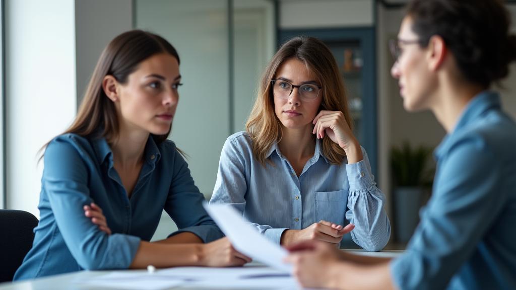 A consultant and a client engaged in a focused one-on-one discussion in a bright, modern office.